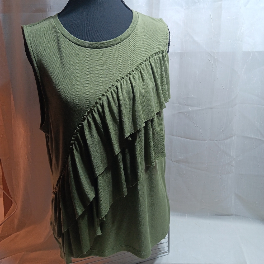 J. Crew Olive Ruffle Tank Top Large